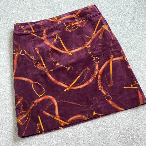 Talbots Equestrian Print Corduroy Skirt in Burgundy US8 - O299 - Picture 1 of 5